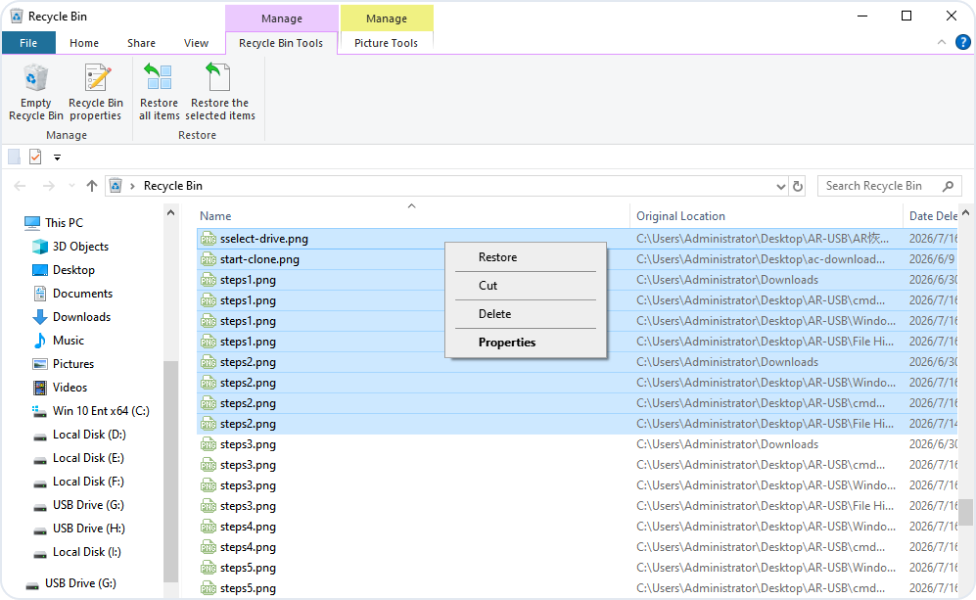Restaurar un archivo desde la Papelera de reciclaje de Windows