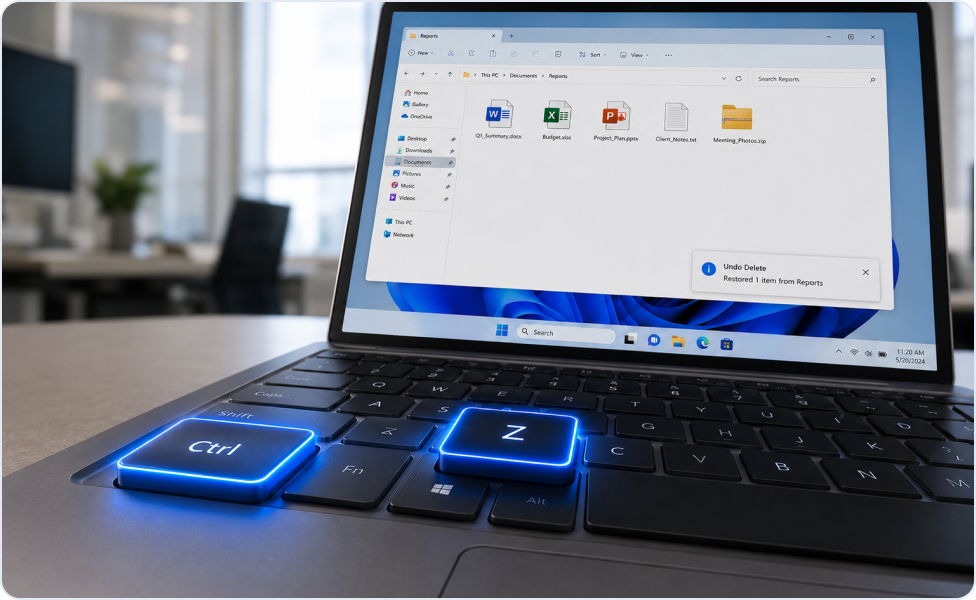 Usar las teclas Ctrl y Z para deshacer una eliminación