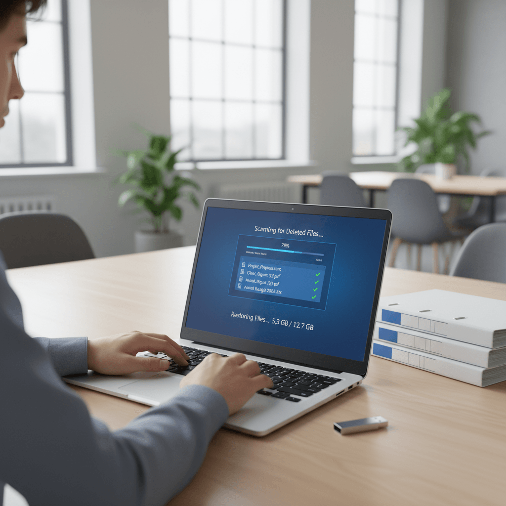 AOMEI FastRecovery escaneando archivos eliminados en un portátil