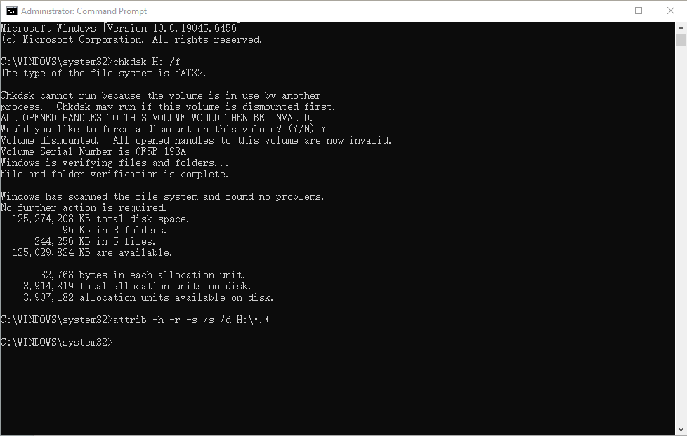 Pasos del símbolo del sistema para mostrar archivos ocultos de la unidad USB